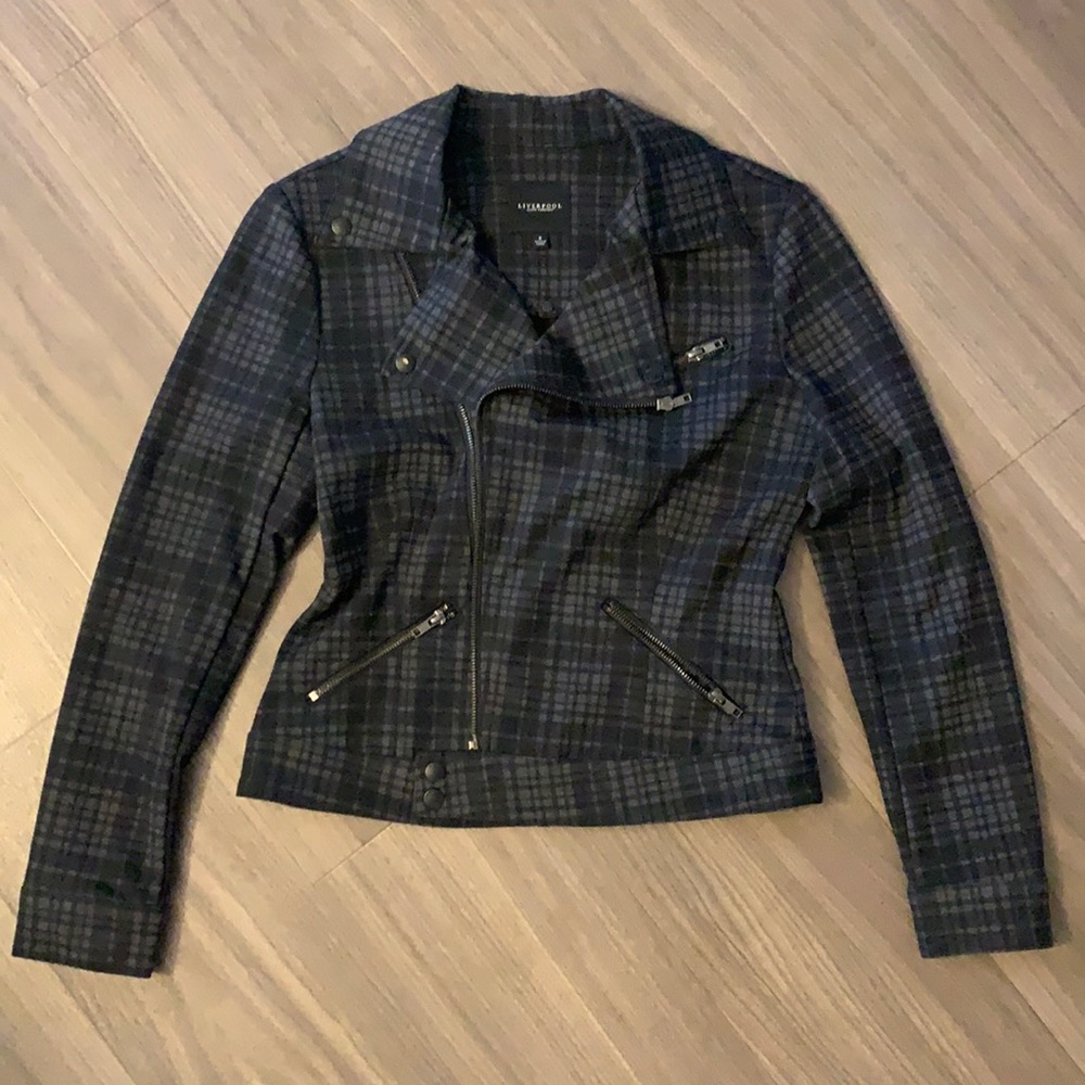 Liverpool Jeans Company Small Moto Jacket, Gray & Black Plaid